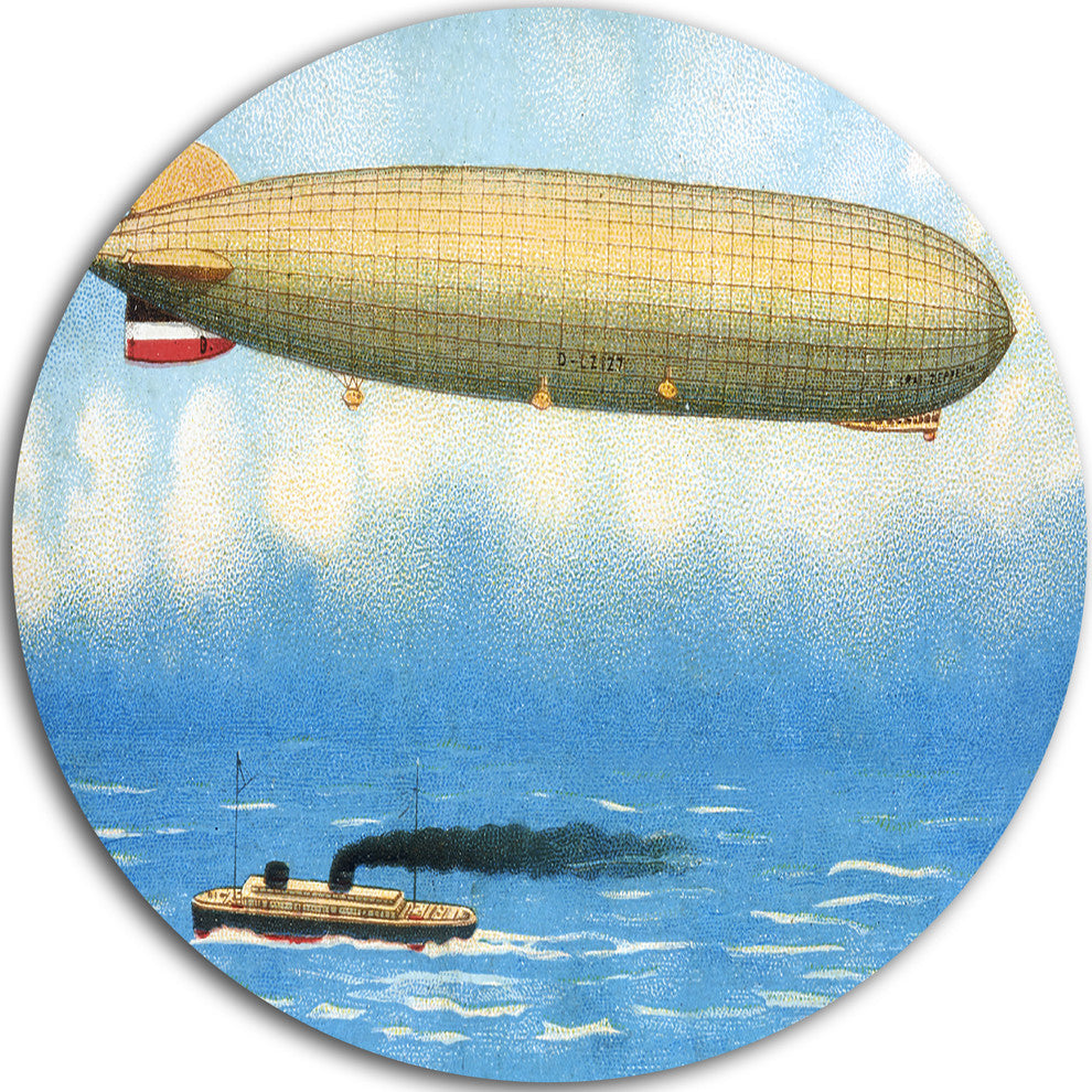 Airship Illustration, Digital Art Round Wall Art, 23"