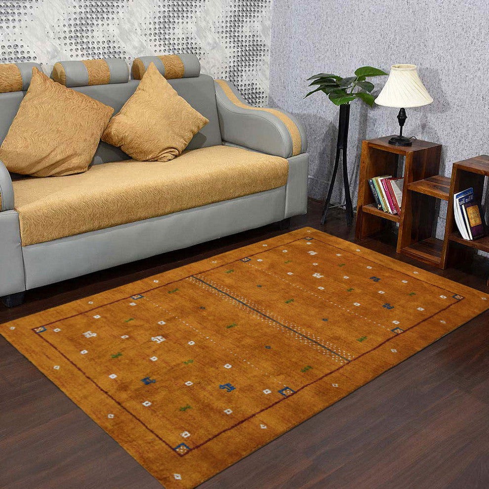 HAND KNOTTED LOOM SILK ECO-FRIENDLY AREA RUG-6'x9',Rectangle,Orange,Contemporary