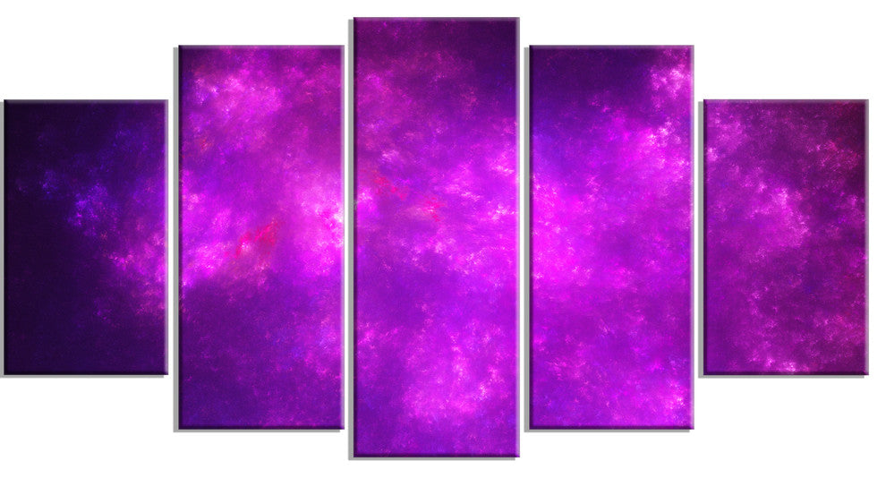 Purple Starry Fractal Sky, Contemporary Canvas Art Print, 60"x32", 5 Panels