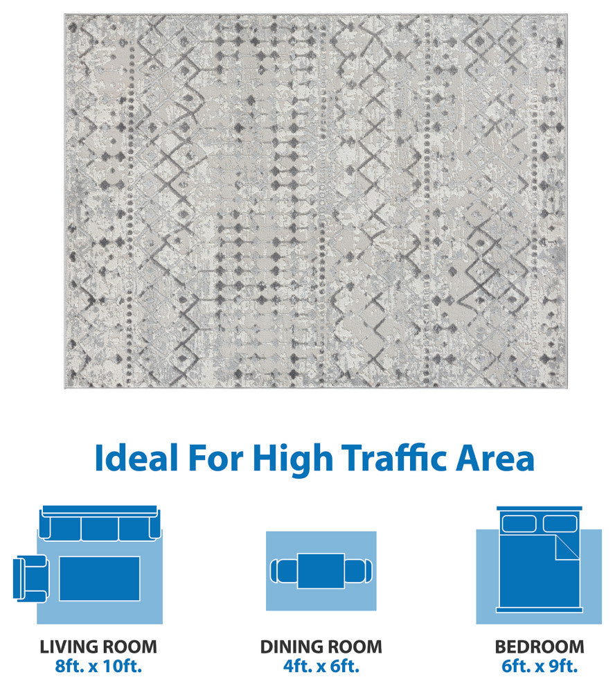 Hannah Moroccan Area Rug/Runner, Cream White, 3' x 8' Runner