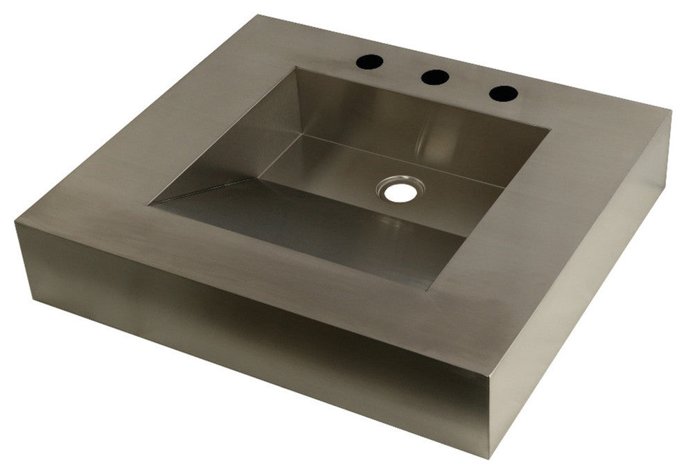 Fauceture 25" x 22" Stainless Steel Bathroom Sink, 3H, 18 Gauge, Brushed