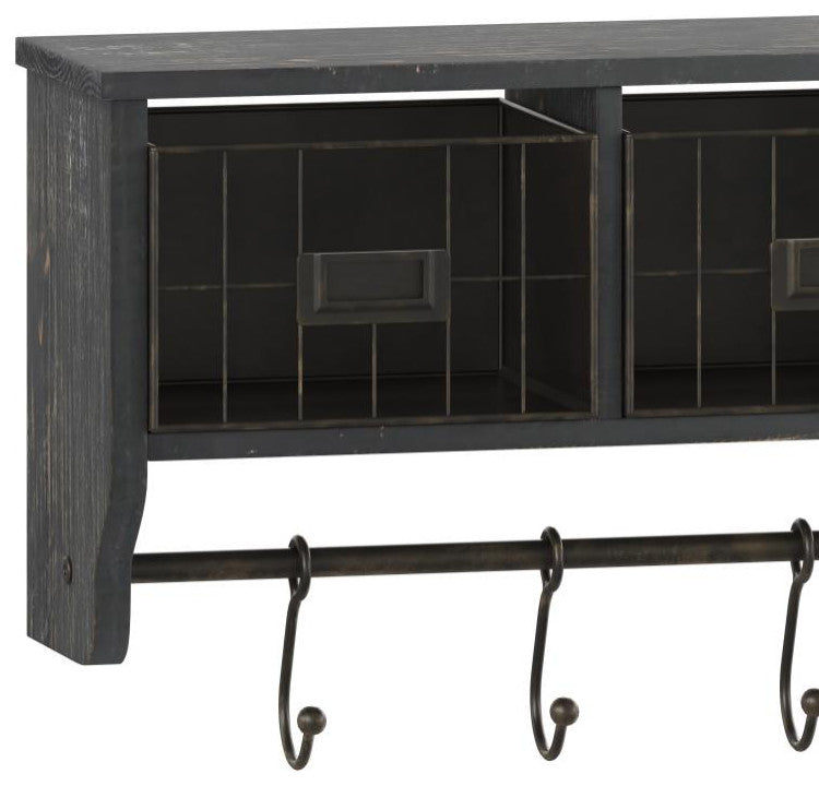 Daly Wall Mounted 24"Solid Pine Wood Coat Rack, Black Wash