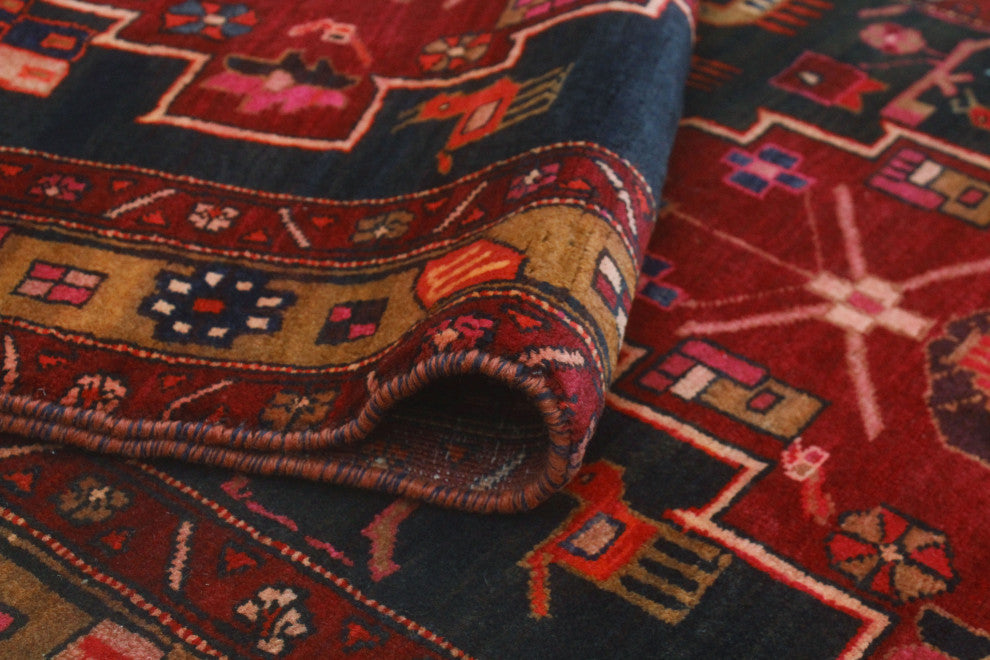 Fine Vintage Distressed Changeez Burgundy/Navy Runner, 3'6x10'0
