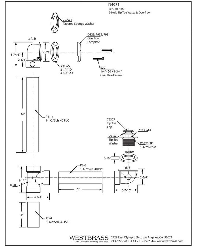 Tip Toe Sch. 40 ABS Bath Waste With Two-Hole Elbow In Powder Coated White, Powder Coated Flat Black
