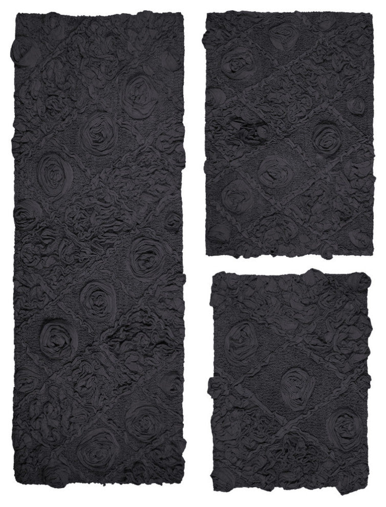 Modesto Bath Rug Bath Rugs Set, 3-Piece Set With Runner, Gray