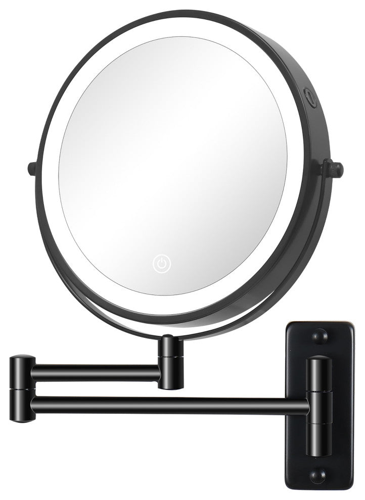 8 inch Double-Sided Framed Wall Mounted 10X LED Magnifying Bathroom Mirror, Black