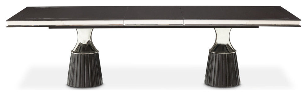 Carmela Double Pedestal Dining Table, Glossy Charcoal Sand
