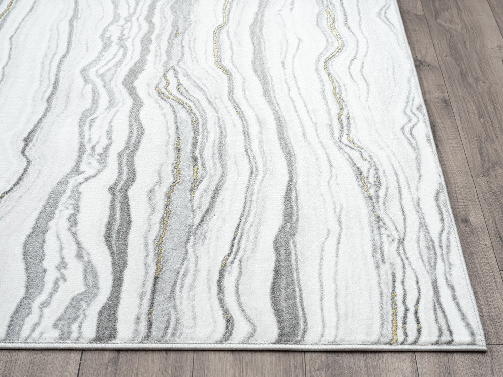 Abani Luna LUN200A Contemporary Horizontal Grey Lined Area Rug