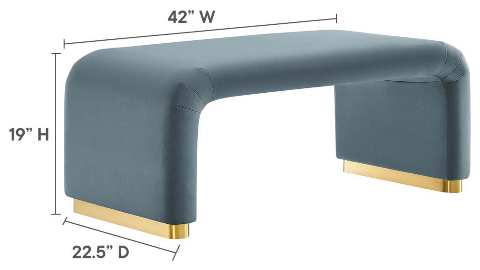 Koda Performance Velvet Waterfall Ottoman - Brass Cadet Blue