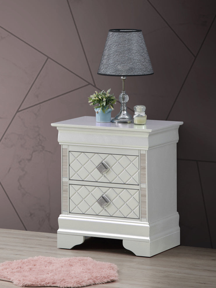 Verona 2-Drawer Nightstand, Silver Champagne