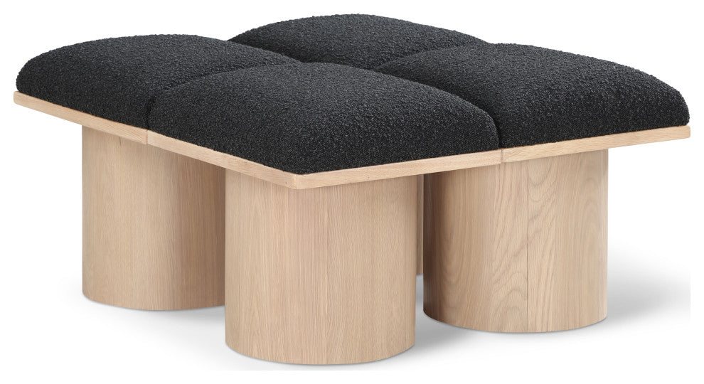 Pavilion Boucle Fabric Upholstered 4-Piece Modular Bench, Black, Natural Finish