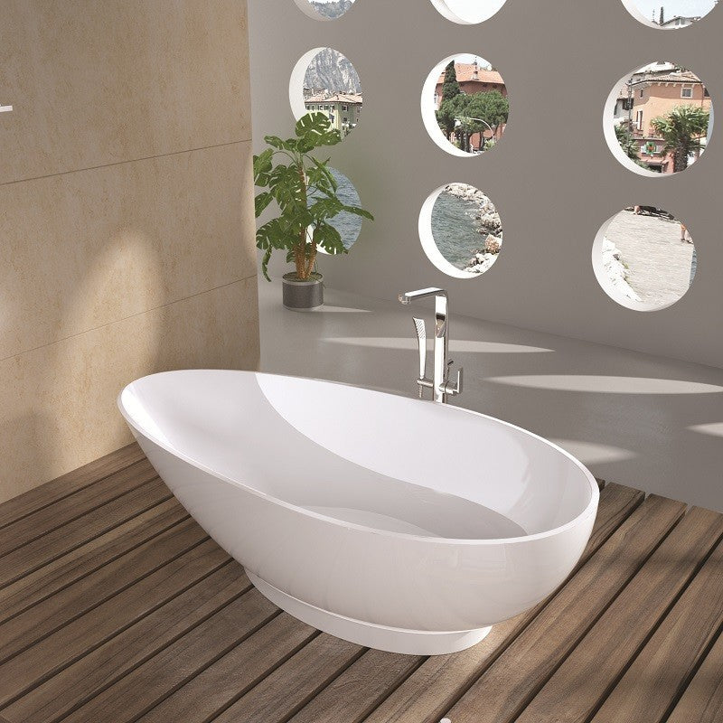 ADM Oval Freestanding Bathtub, Matte White, 70.9"