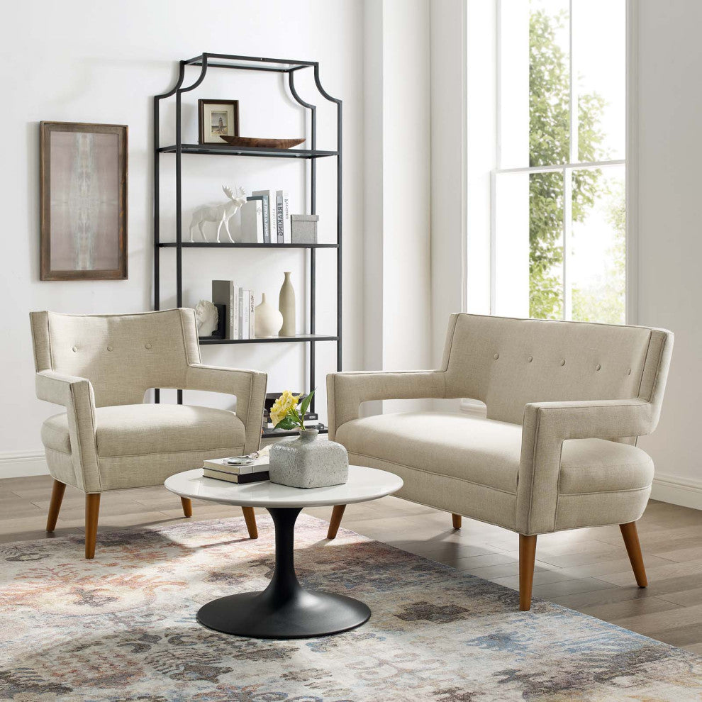 Armchair and Loveseat Sofa Set, Fabric, Beige, Modern, Living Lounge Hospitality