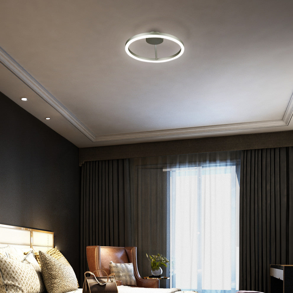 Zuben Circular ETL Certified Integrated LED Ceiling Light, Silver, 20"