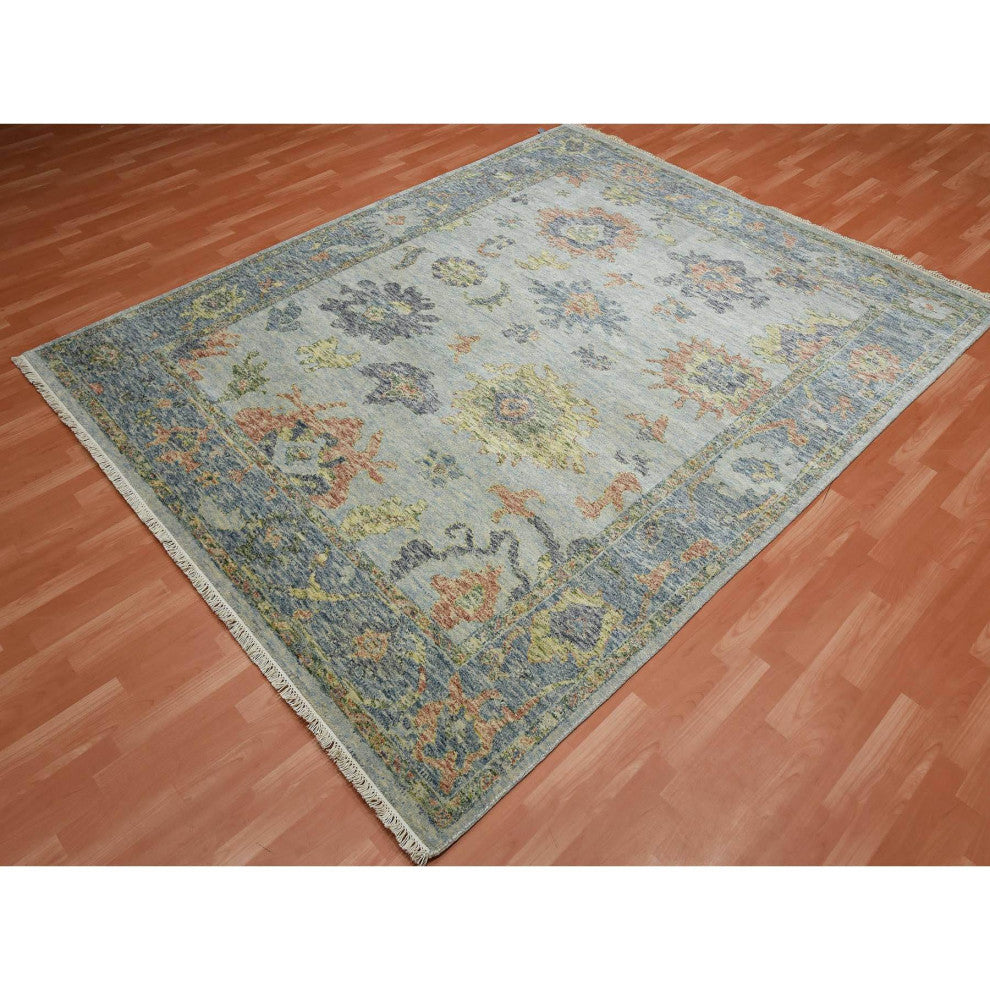 Gray Wool Hand Knotted Oushak Salt and Pepper Design Oriental Rug, 8'0"x10'0"