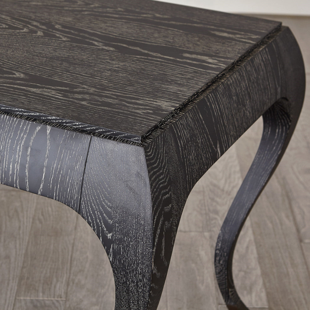 Elegant Parisian Curved Leg Writing Desk Solid Oak Wood 1 Drawer Black