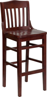 School House Back Mahogany Wood Restaurant Barstool