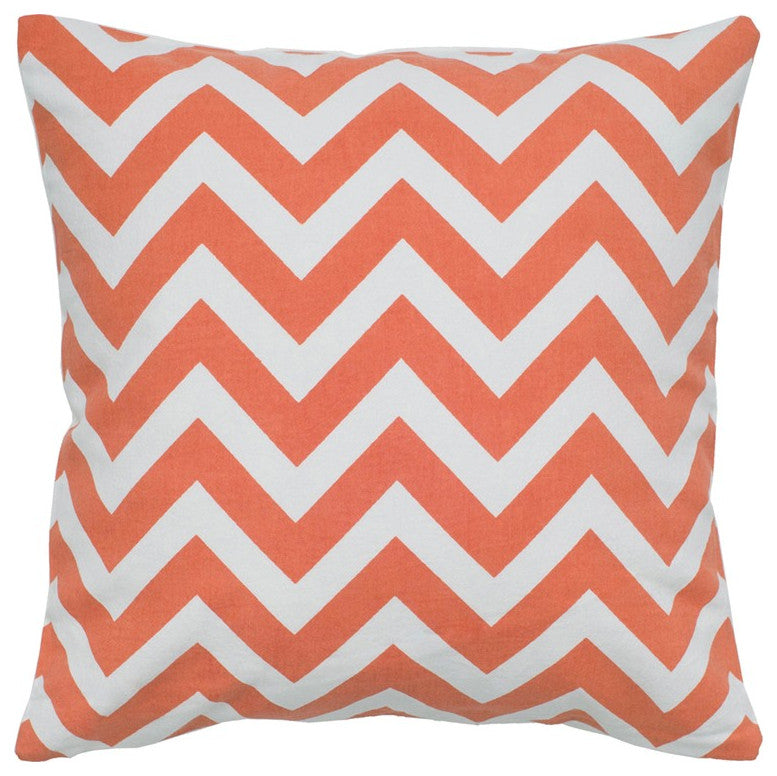 Orange Ivory Chevron Down Filled Throw Pillow