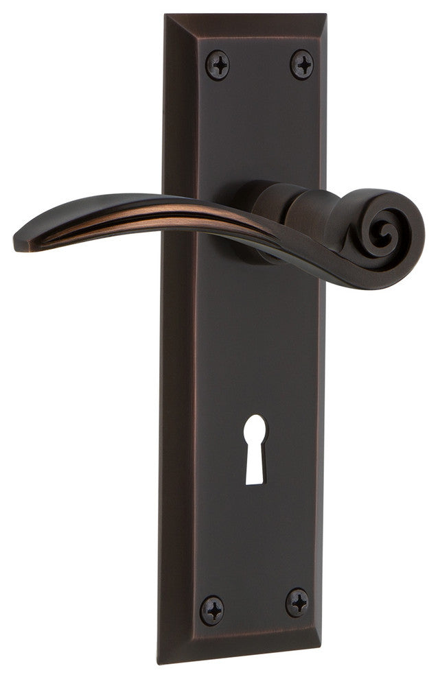 New York Plate With Keyhole Swan Lever, Timeless Bronze, Privacy, Non-Handed