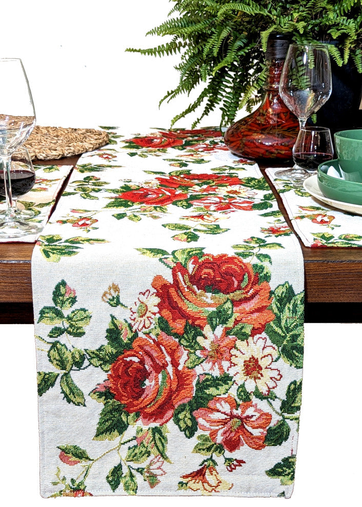 Sweet Roses Spring Summer Vintage Woven Tapestry Table Runners 13x53, 13x90