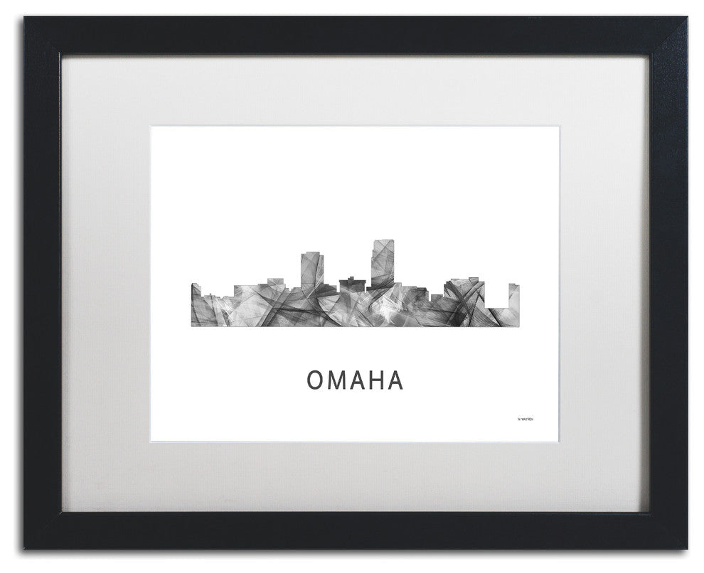 Marlene Watson 'Omaha Nebraska Skyline' Matted Art, Black Frame, White, 20x16
