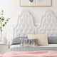 Tufted Platform Bed Frame, King Size, Velvet, White, Modern Contemporary
