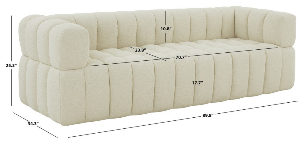 Safavieh Couture Calyna Channel Tufted Boucle Sofa, Cream