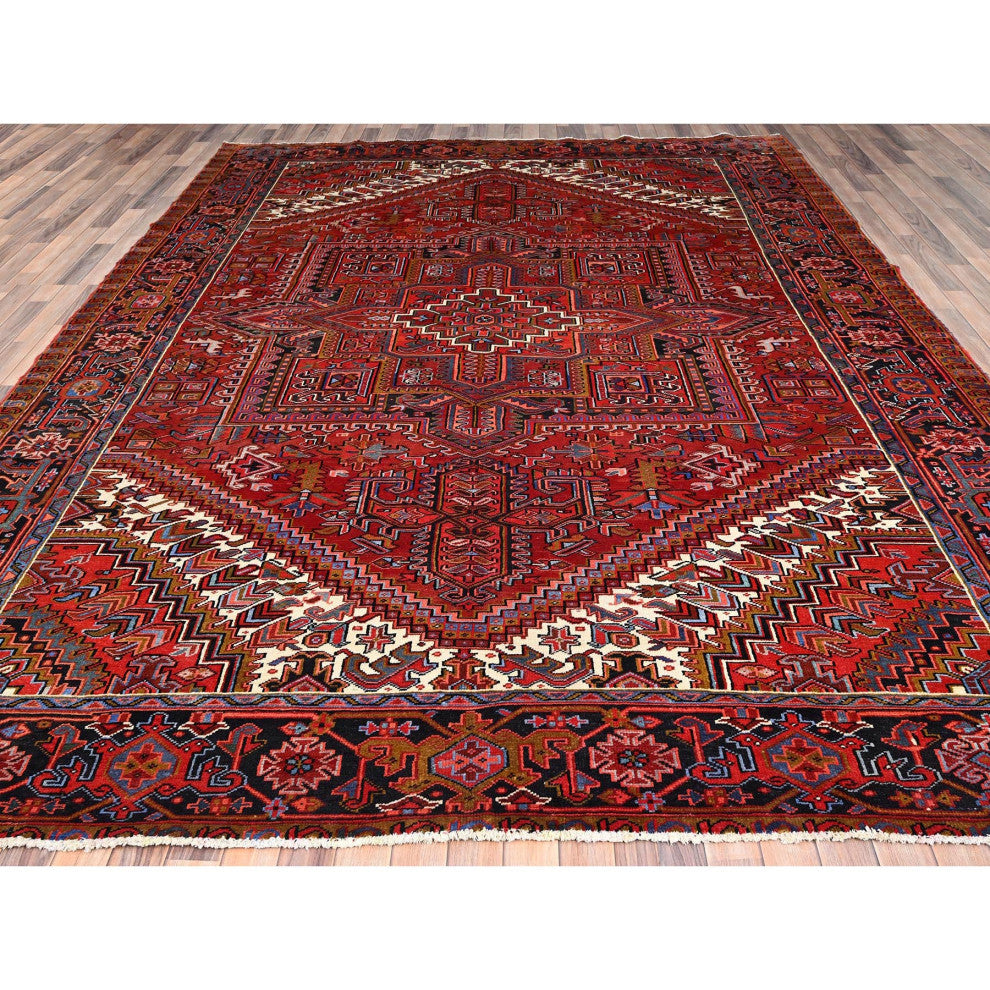 Barn Red Vintage Persian Heriz Pure Wool Hand Knotted Oriental Rug 10'x12'8"