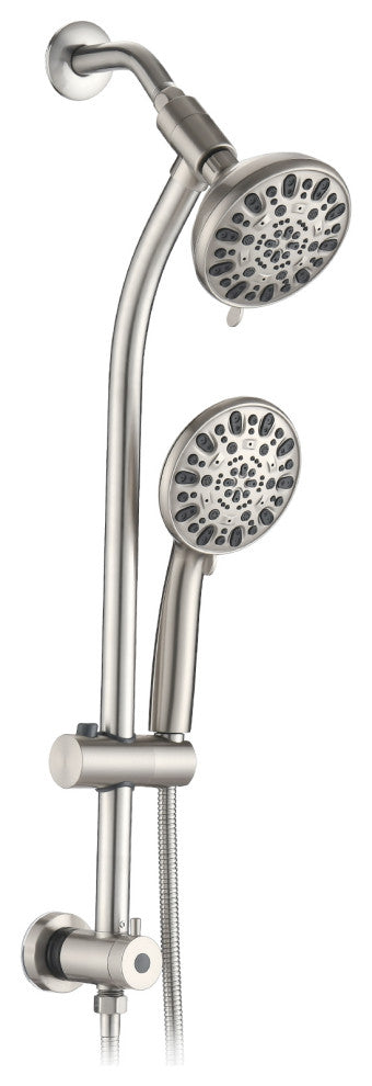 7 Spray Patterns Dual Shower Head with Slide Bar, Brushed Nickel