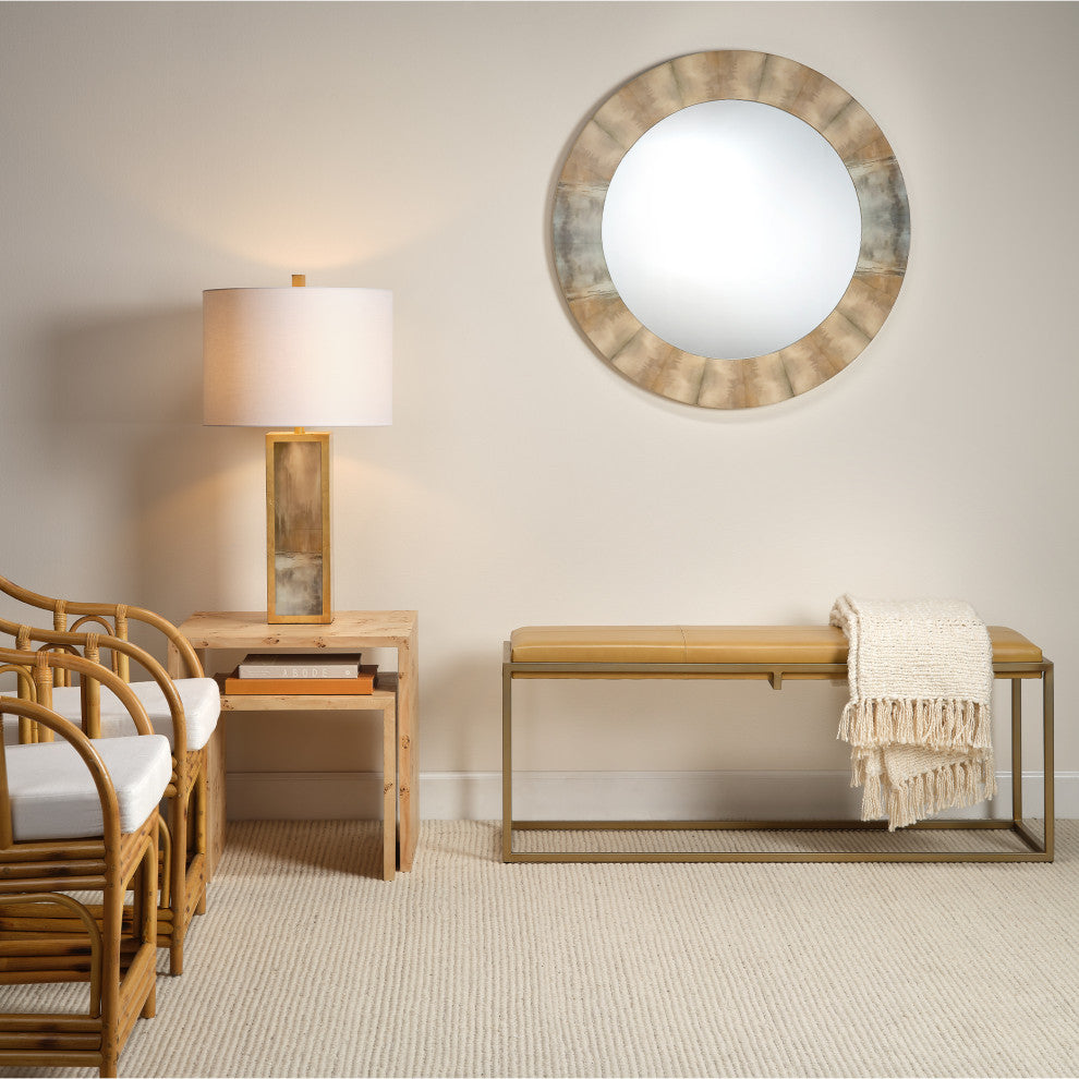 Cloudscape Table Lamp, Taupe and Slate Lacquer With Antique Gold Leafed Metal