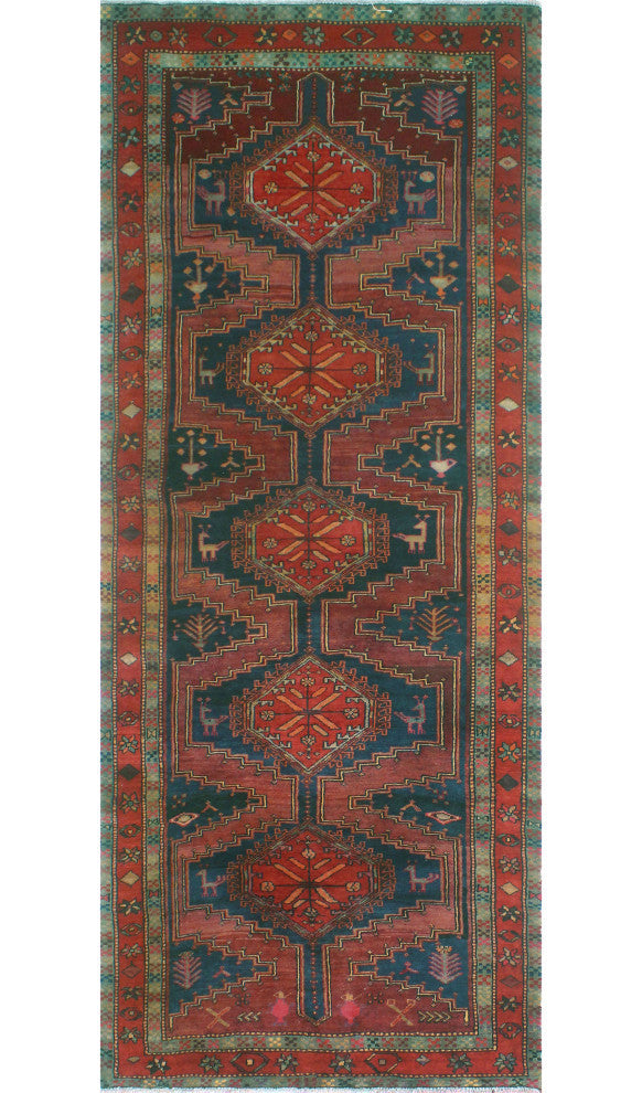 Fine Vintage Distressed Luciana Burgundy/Navy Runner, 4'3x10'9