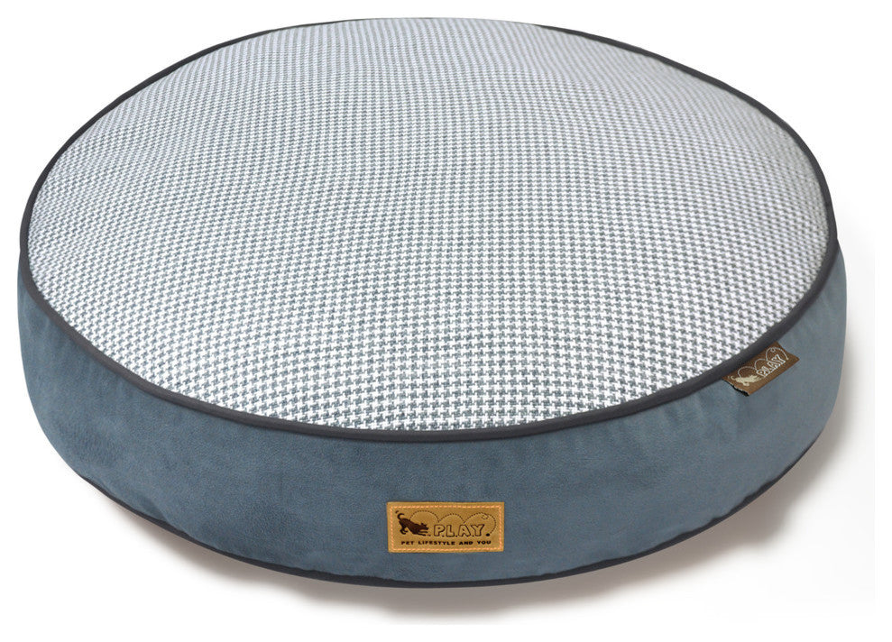 Round Bed Houndstooth, Blue and White, Medium