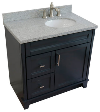 37" Single Sink Vanity, Dark Gray Finish With Gray Granite