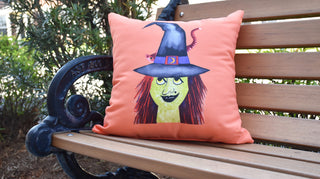 Witches Hat Orange Halloween Print Decorative Throw Pillow, 20"