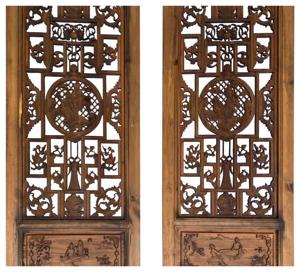 4 Vintage Chinese Eight Immortal Theme Wood Tall Panel Screen Divider cs6973S
