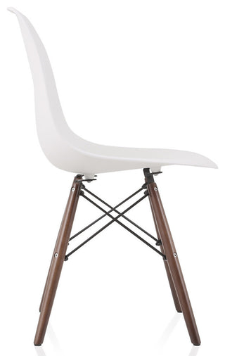 White DSW Dining Shell Chairs, Dark Walnut Wood Eiffel Legs, Single Chair