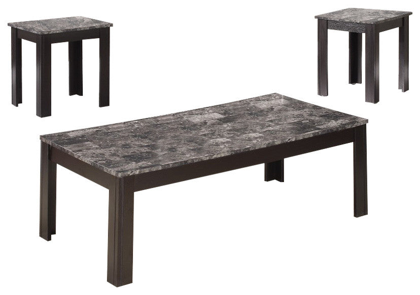 Benzara BM156133 Impressive 3 piece occasional table set with marble top, black