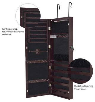 Costway Lockable Wall Mount Mirrored Jewelry Cabinet Organizer w/ LED Lights