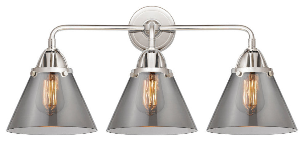 Large Cone Bath Vanity Light, Polished Chrome, Plated Smoke, Plated Smoke