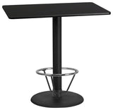 30"x48" Laminate Table Top With 24" Round Bar Height Table Base and Foot Ring