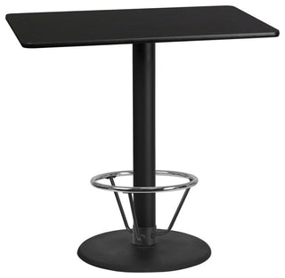30"x48" Laminate Table Top With 24" Round Bar Height Table Base and Foot Ring