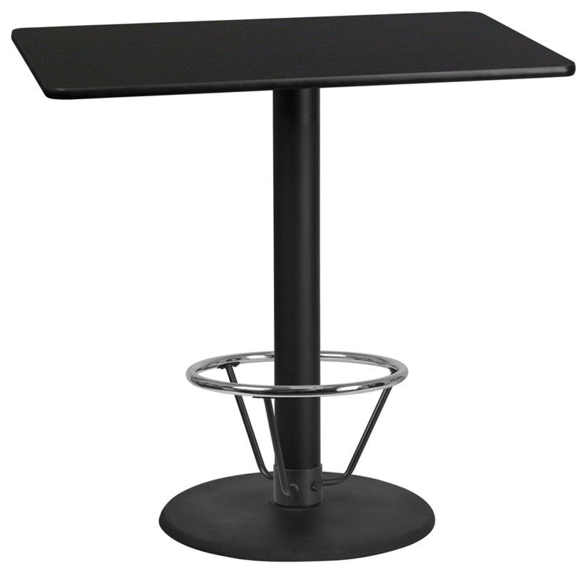 30"x48" Laminate Table Top With 24" Round Bar Height Table Base and Foot Ring