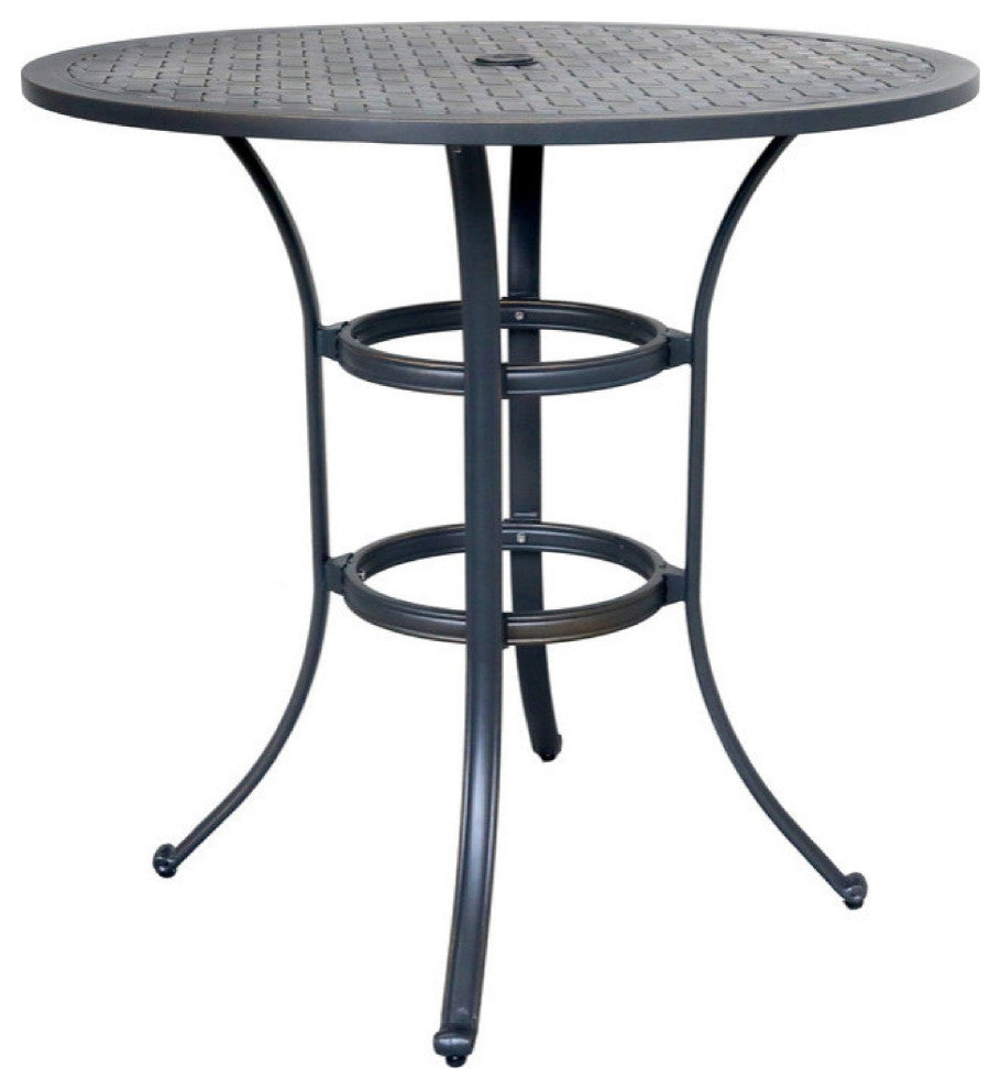 Benzara BM272241 40" Outdoor Patio Round Bar Table, Lattice Pattern, Black