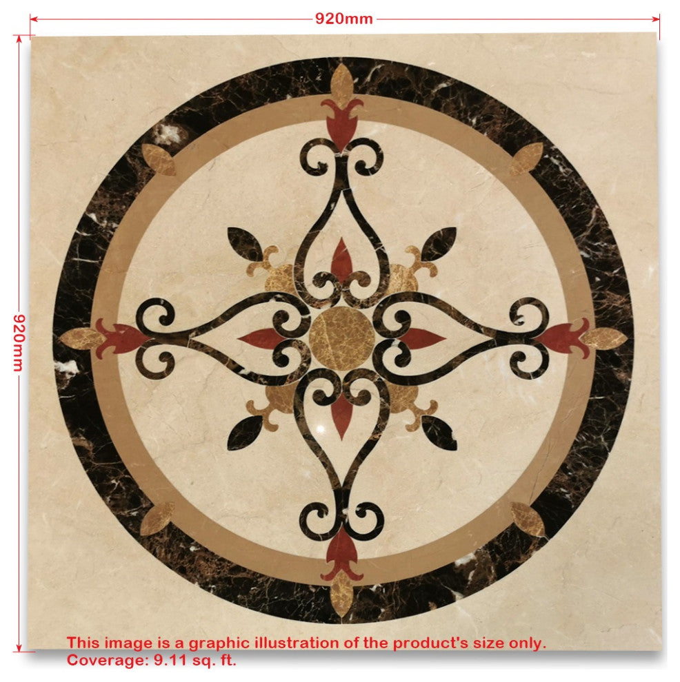 Marble Medallion Florence Emperador Gold 36" Inlay Waterjet Art Piece, 1 piece