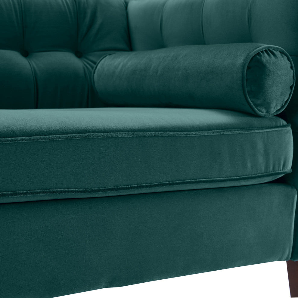 Teal Velvet Upholstered Sofa With Bolster Pillows