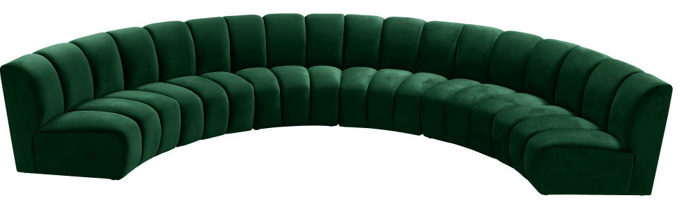 Infinity Channel Tufted Velvet Modular Chair, Green, 6 Piece