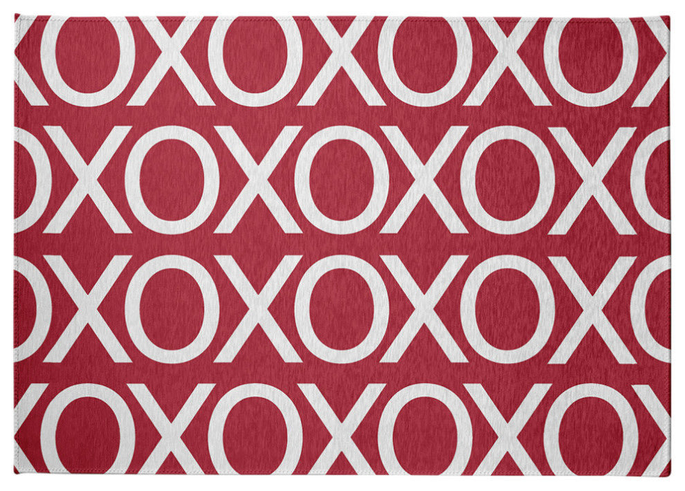 Hugs and Kisses Valentines Chenille Rug, Brick, 5'x7'