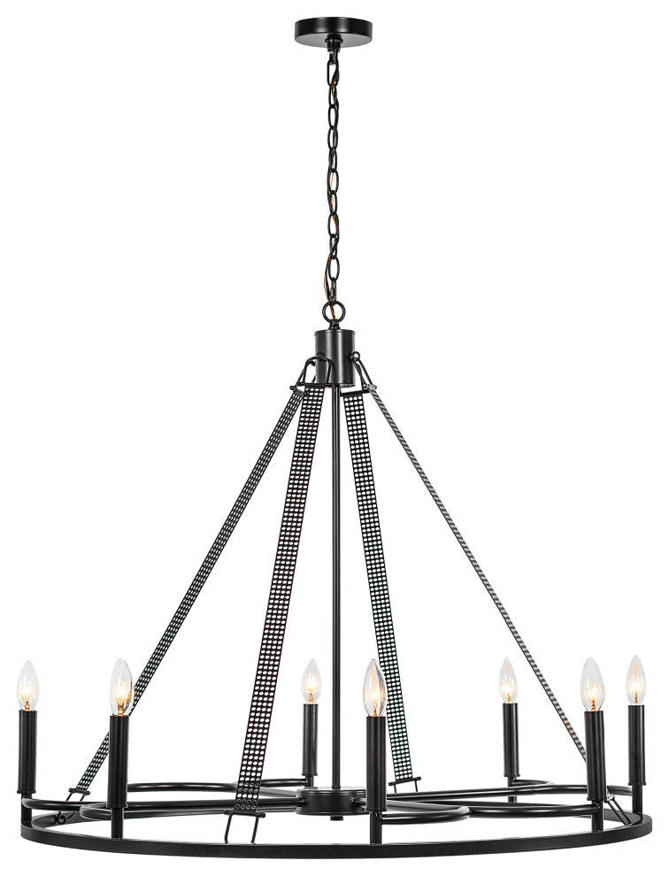 8 Light Wagon Wheel Candle Style Chandelier, Classic Black