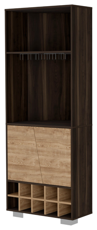 Bahamas Corner Bar with 10 Wine Cubbies, Dark Oak / Pine