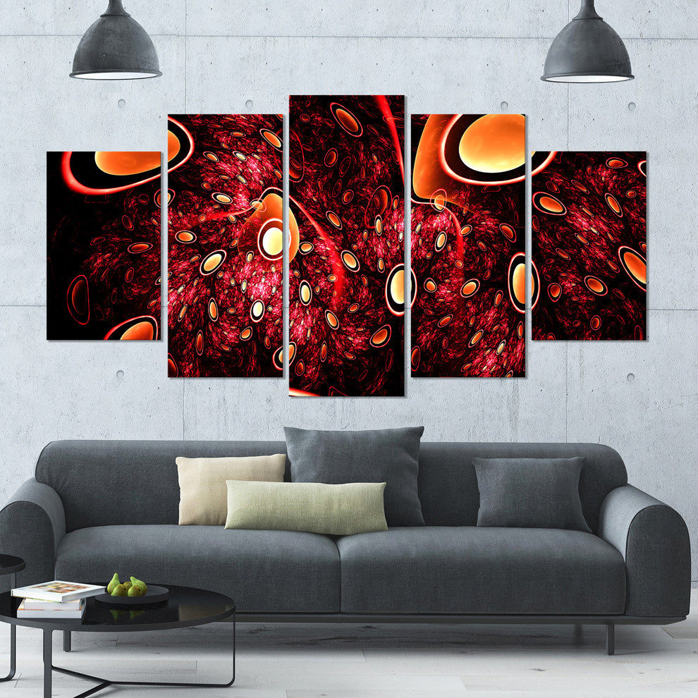 Red 3D Surreal Abstract Design, Contemporary Canvas Art Print, 60"x32", 5 Panels